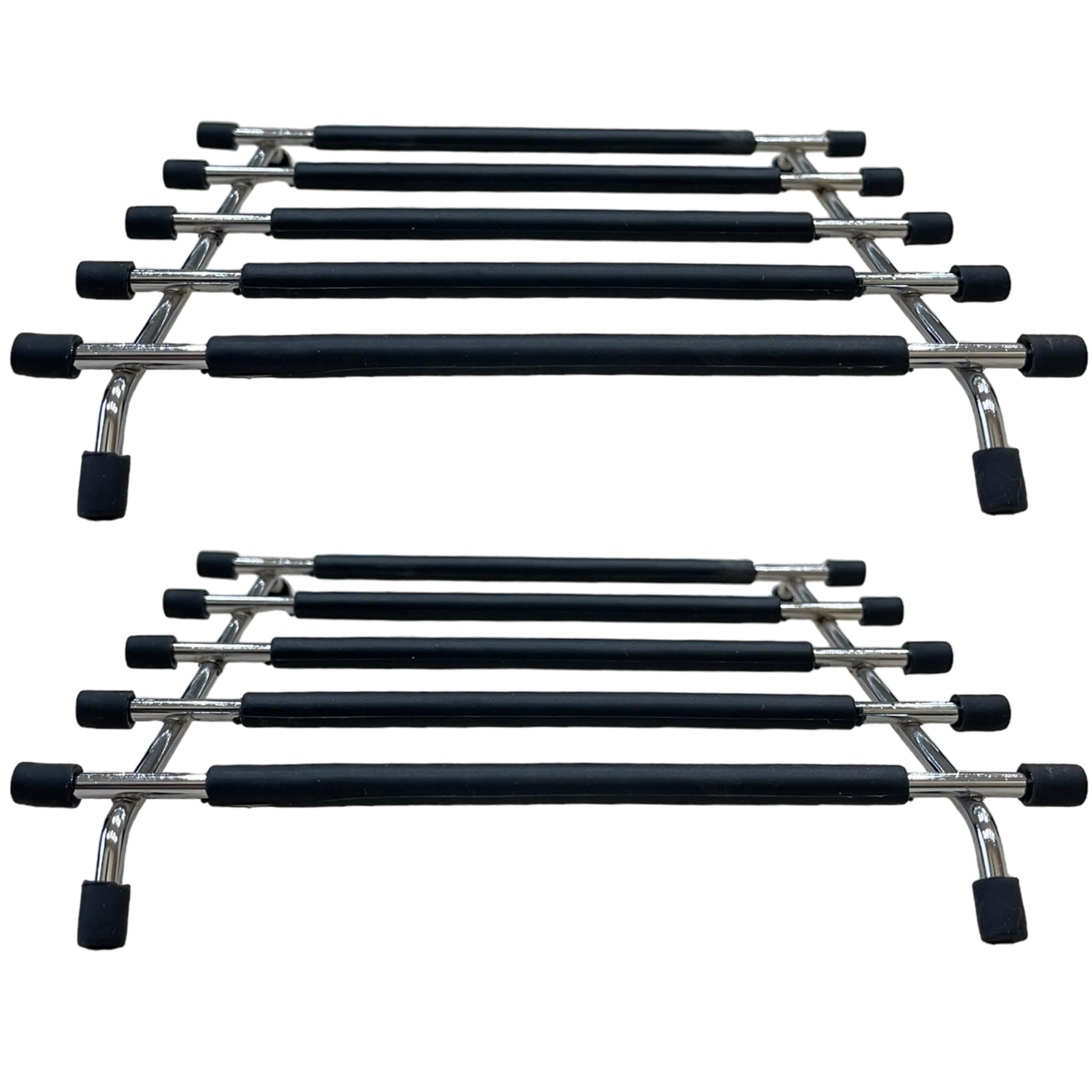 4All Kitchen Trivet Stand Heat Resistant Anti Slip Worktop Protector Stainless Steel Stand For Hot Pans (Black, Pack of 2)