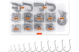 UCEC Fishing Hooks, Fish Hooks, 150/ 240pcs Circle Hooks 2X Strong Customized Offset Sport Black High Carbon Steel Octopus Fi