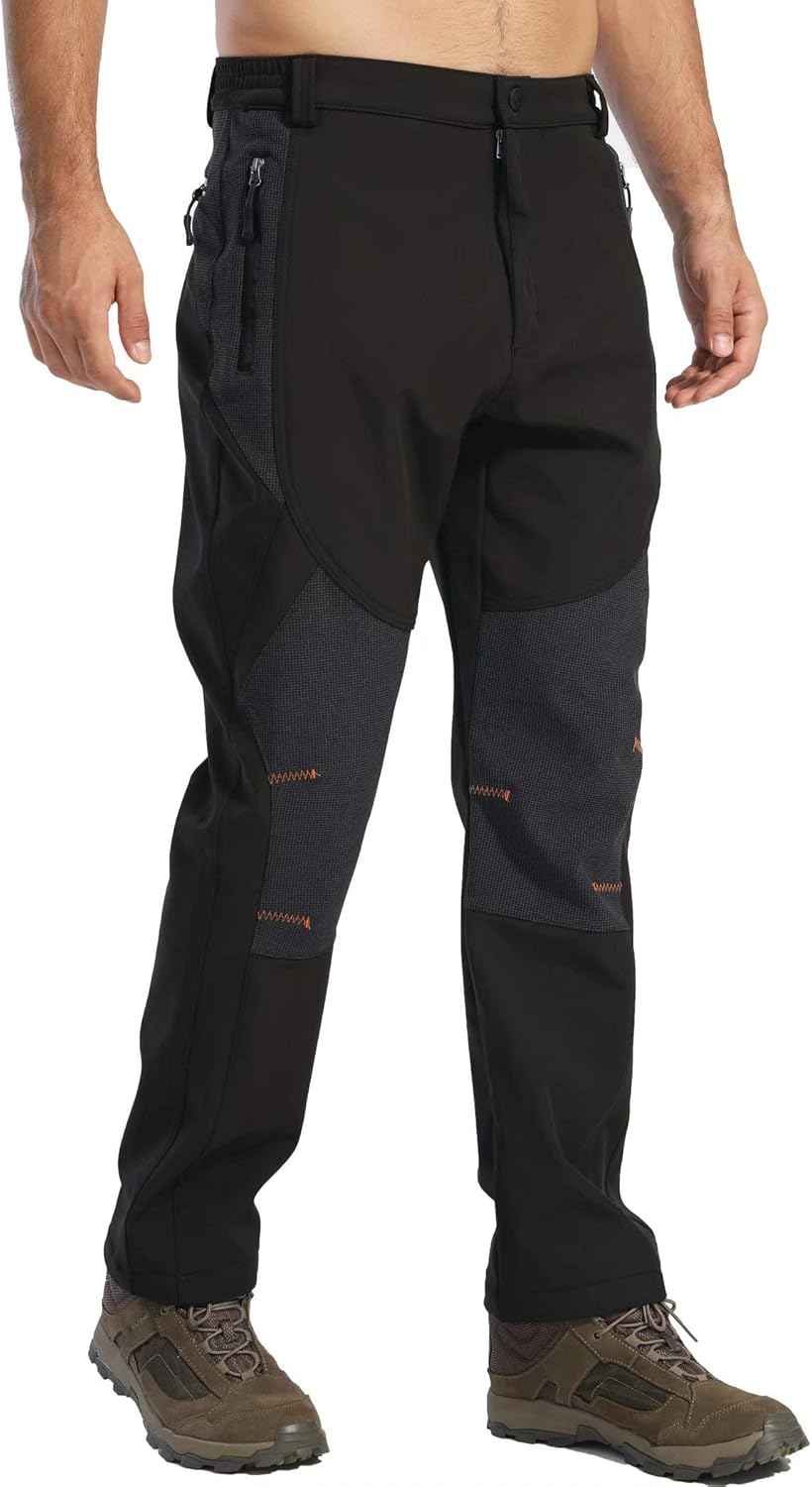 MAGCOMSEN Men's Snow Pants Water Resistant Zip Pockets Reinforced Knees Fleece Lined Hiking Ski Pants: Clothing