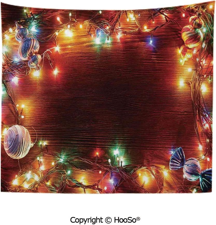 Durable Washable and Reusable Tapestry Wall Hanging Carpet 59x79in,Fairy Lights on Wooden Rustic Pine with Ornaments and Candy Lollies,Multi Color Comfy and No Strange Odor Home Decor