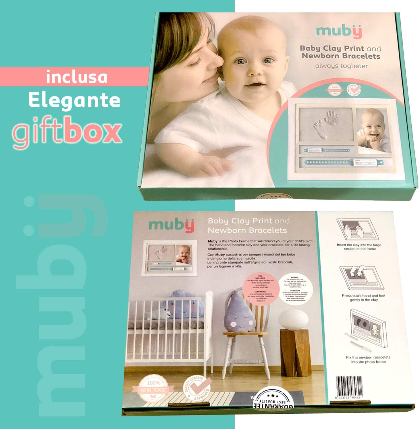 Amari Kit Impronte Neonato Con Poster Animali - Timbro Clean Touch, Sicuro E Testato Dermatologicamente, Regalo Nascita Unisex - 2