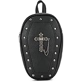 Oweisong Gothic Coffin Backpack Purse for Women Mini Halloween Shoulder Bag Punk Rivet Crossbody Bag with Convertible Strap