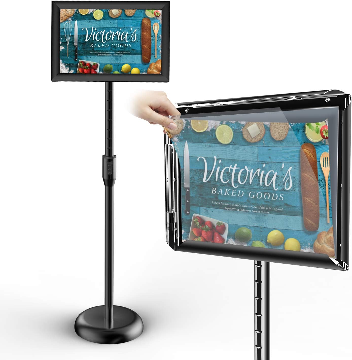 Firstand Sign Holder Pedestal Floor Standing Poster Display Sign Holder Stand Frame for 11 X 17 inches Graphics, Top-Loading Vertical Design Horizontal or Vertical View Sign Displayed-Black