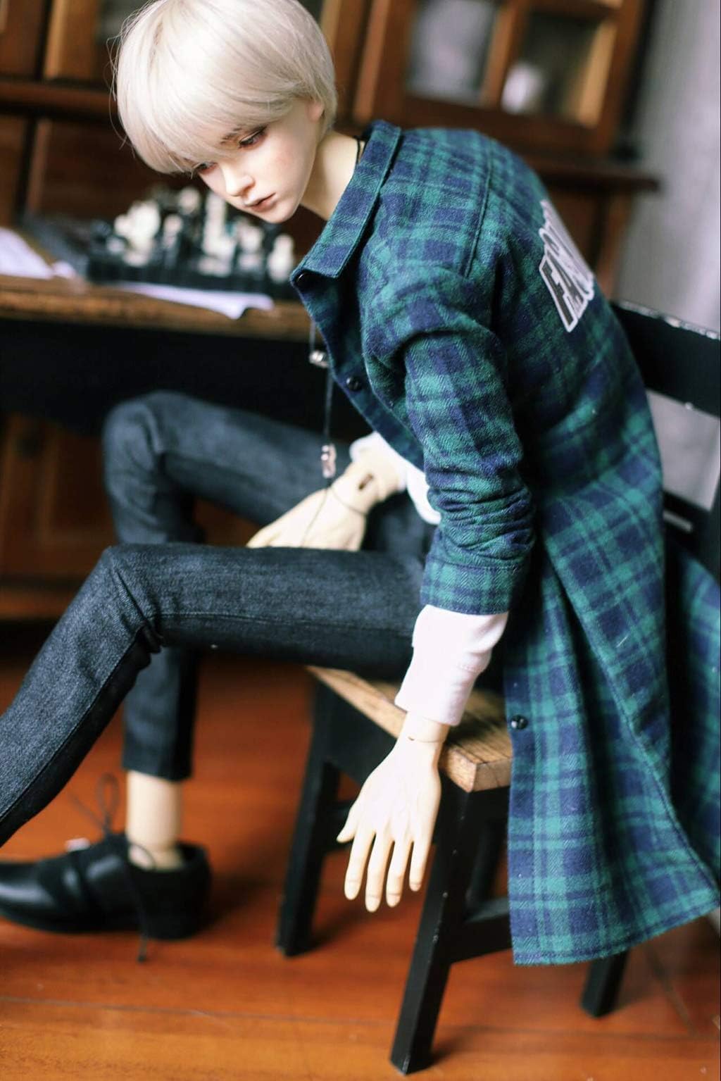 SIMONLIN BJD Doll Clothes Long Casual Plaid Shirt Suitable for Fashion Dolls (Green)