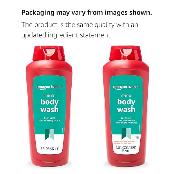 AMAZON BASICS MEN’S BODY WASH, SPORT SCENT, PARABEN AND PHTHALATE FREE, REFRESHING SHOWER GEL, 18 FLUID OUNCE