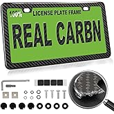 Real Carbon Fiber License Plate Frame Handcrafted 100% Full Carbon License Plate Frame Black 6″×12″ License Plate Holder Car Tag Frame with Anti Theft Screw Hardware - 1 Pack 2 Hole Slim Edge
