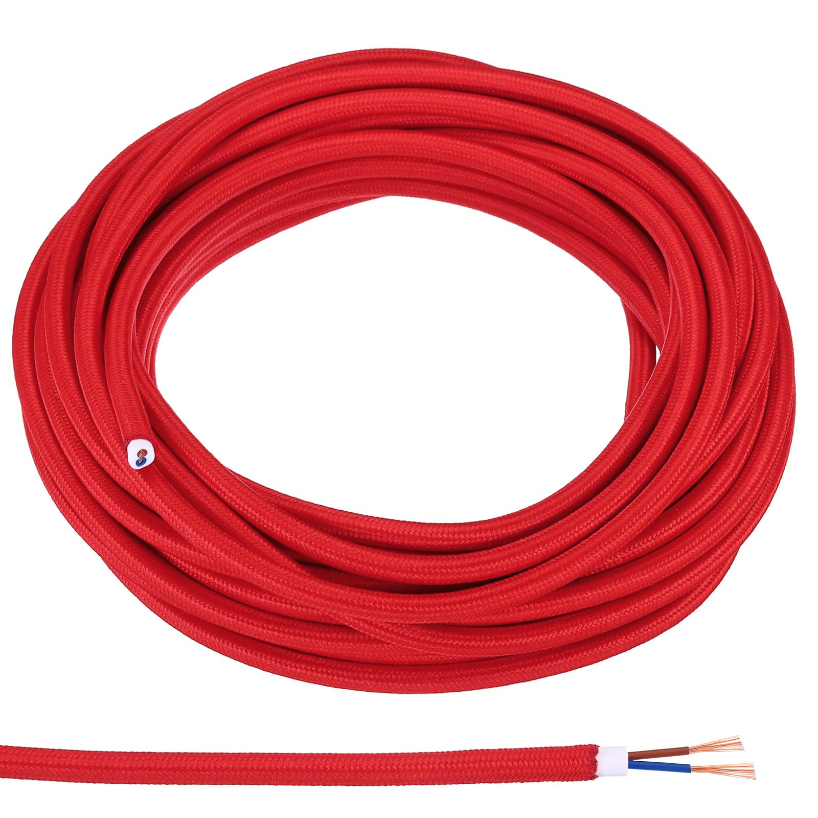 PATIKIL Fabric Cloth Covered Round Wire, 32.8ft 18AWG 2 Core Vintage Woven Electrical Cord for Pendant Light DIY Project, Red