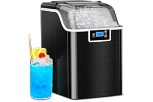 XBEAUTY Nugget Countertop Ice Maker with Soft Chewable Pellet Ice, Self Cleaning,45lbs/Day,LED 24H Timer, with Ice Scoop and Ice Basket,Sonic Ice for Home & Kitchen Bar Party,Stainless Steel Black