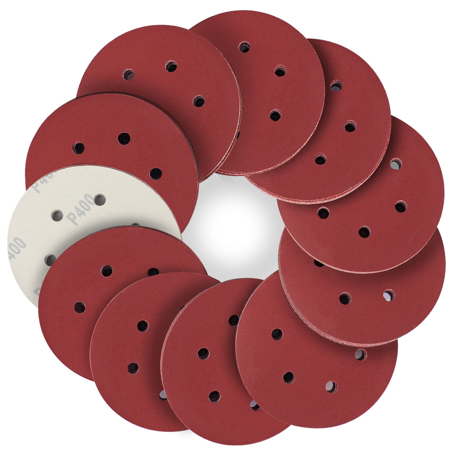 STEBRUAM 150mm Sanding Discs 400 Grits 50PCS,Hook and Loop Sandpaper Pads for 6 Inch 6 Hole Random Orbital Sander — image 1