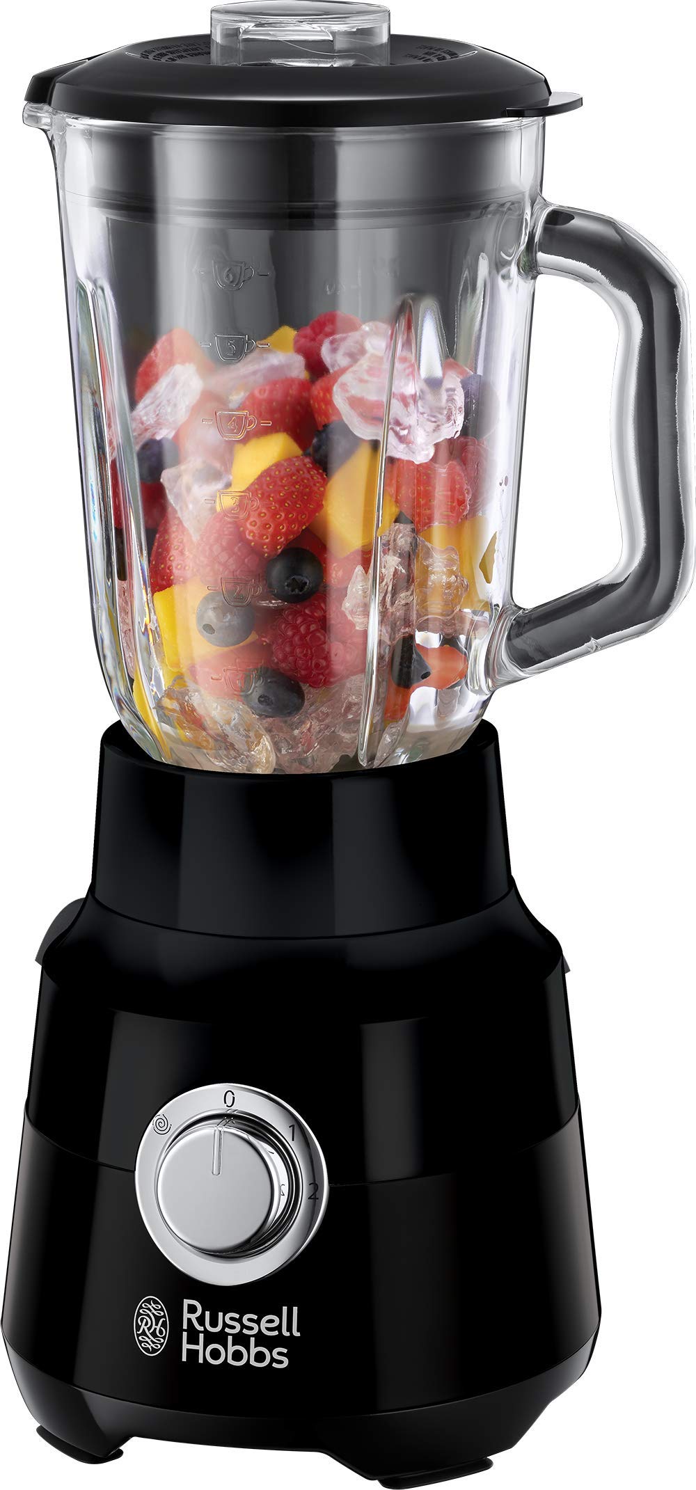Russell Hobbs Mixeur [Fonction Pulse] Noir Mat (Bol En Verre 1,5 L, 650W, 2 Vitesses, Lame En Acier Inoxydable Amovible, Blender Sans Bpa Pour Smoothie Et Coktails, Pieds Anti-Dérapants) 24722-56