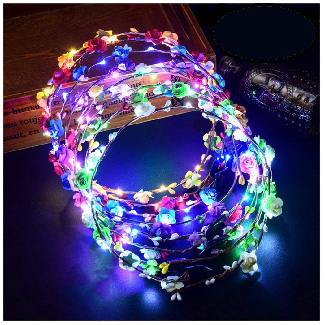 LED Flower Crown,12Pcs Light Up LED Flower Headband Luminous 10 Led Flowers Hair Bands Ladies Headdress for New Year Christmas Halloween Glow Party Wedding Decor