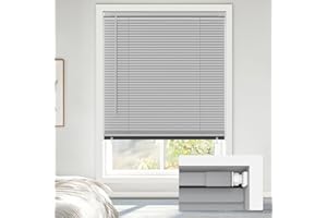 LazBlinds No Tools No Drill Cordless 1" Vinyl Mini Blinds, 100% Blackout Blinds for Indoor Windows, Room Darkening Privacy Window Blinds and Shades for Interior, 36" W x 64" H, Grey