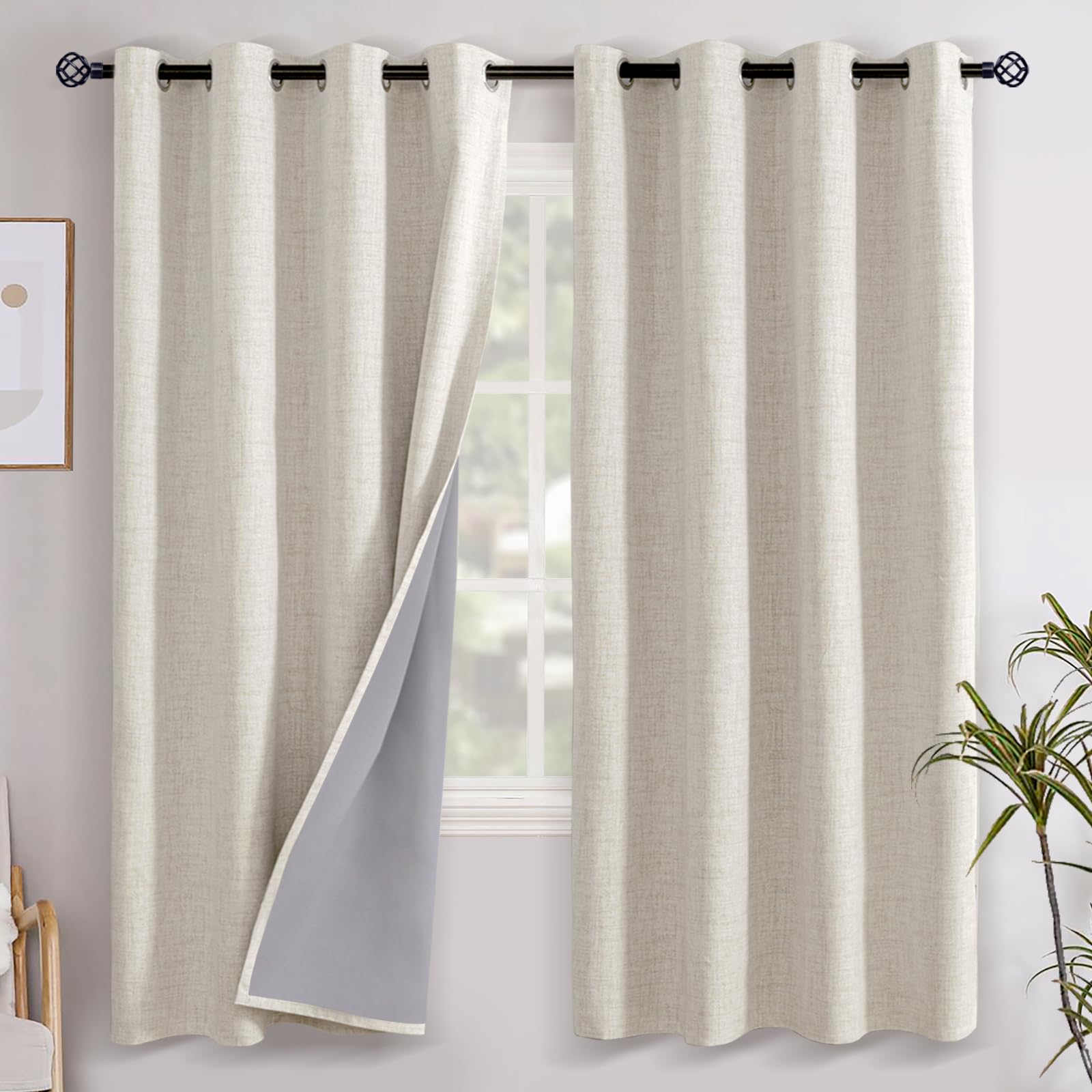 YoungsTex Linen Blackout Curtains 78 Inches Long for Farmhouse Bedroom, Thermal Insulated Drapes with Grommet Room Darkening for Living Room Country, 2 Panels, 52 X 78 Inch Image