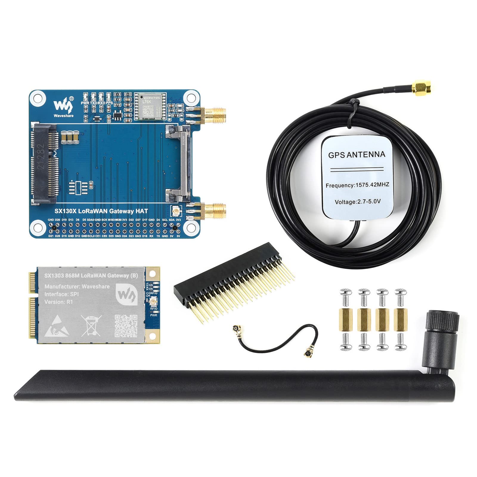 Waveshare SX1303 868M LoRaWAN Gateway HAT for Raspberry Pi L76K Module Standard Mini-PCIe SocketLong Range Transmission Large Capacity Multi-Band Support Meshtastic Project