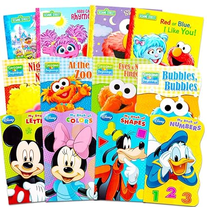 Sesame Street + Mickey Mouse Baby Toddler Beginnings Board Books Story Books (12 Book Set)