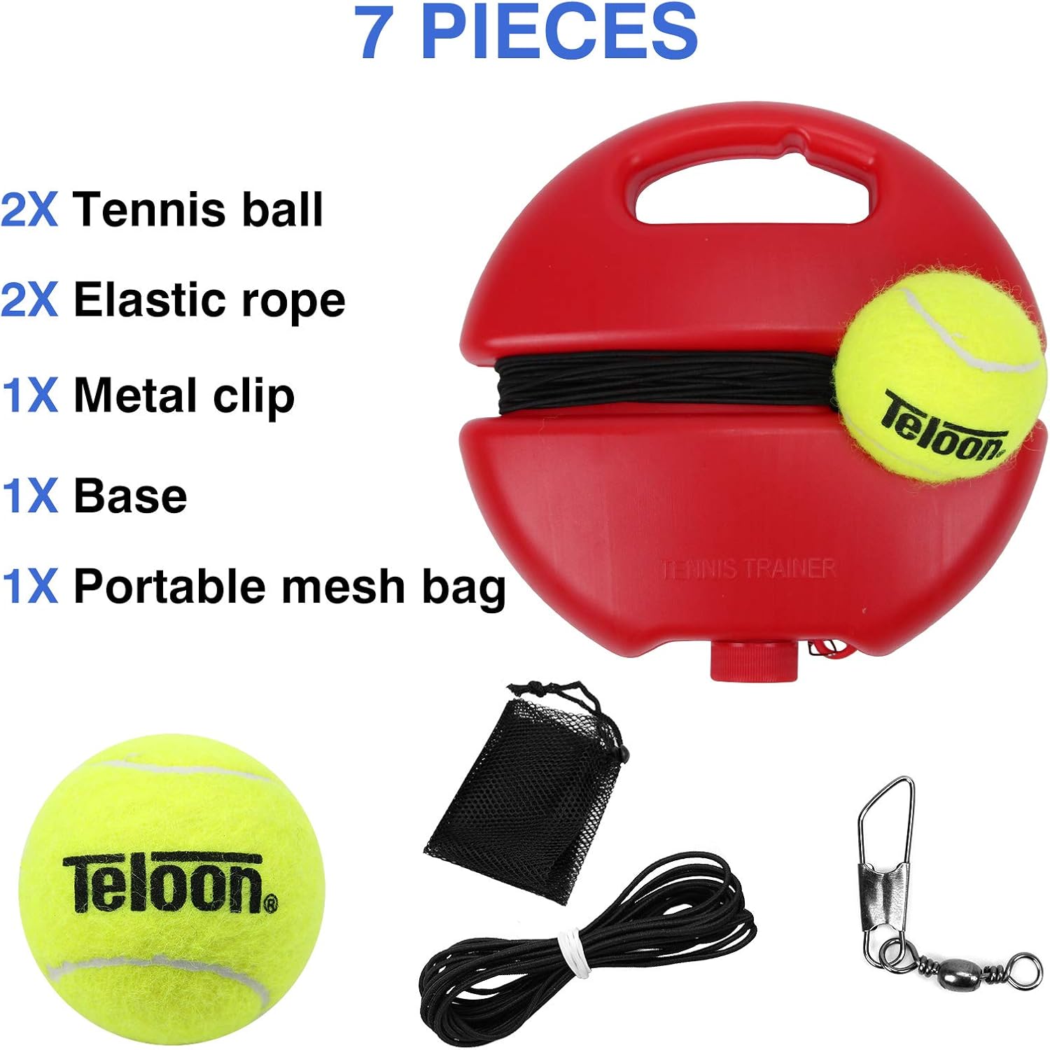 Teloon Solo Tennis Trainer Rebound Ball with String for Self Tennis Practice Training Tool for Adults or Kids Beginners with 2 String Balls Elastic and a Portable Mesh Bag : Sports & Outdoors