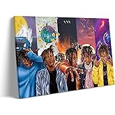 Juice WRLD Canvas Wall Art, Rapper Collage Poster Print, Hip Hop Music Artwork for Bedroom Studio Gaming Room Decor, Vibrant Album Cover Picture Print Framed Music Wall Painting 8X10