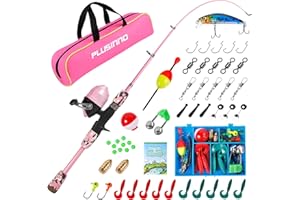 PLUSINNO Kids Fishing Pole with Spincast Reel Telescopic Fishing Rod Combo Full Kits for Boys, Girls, and Adults