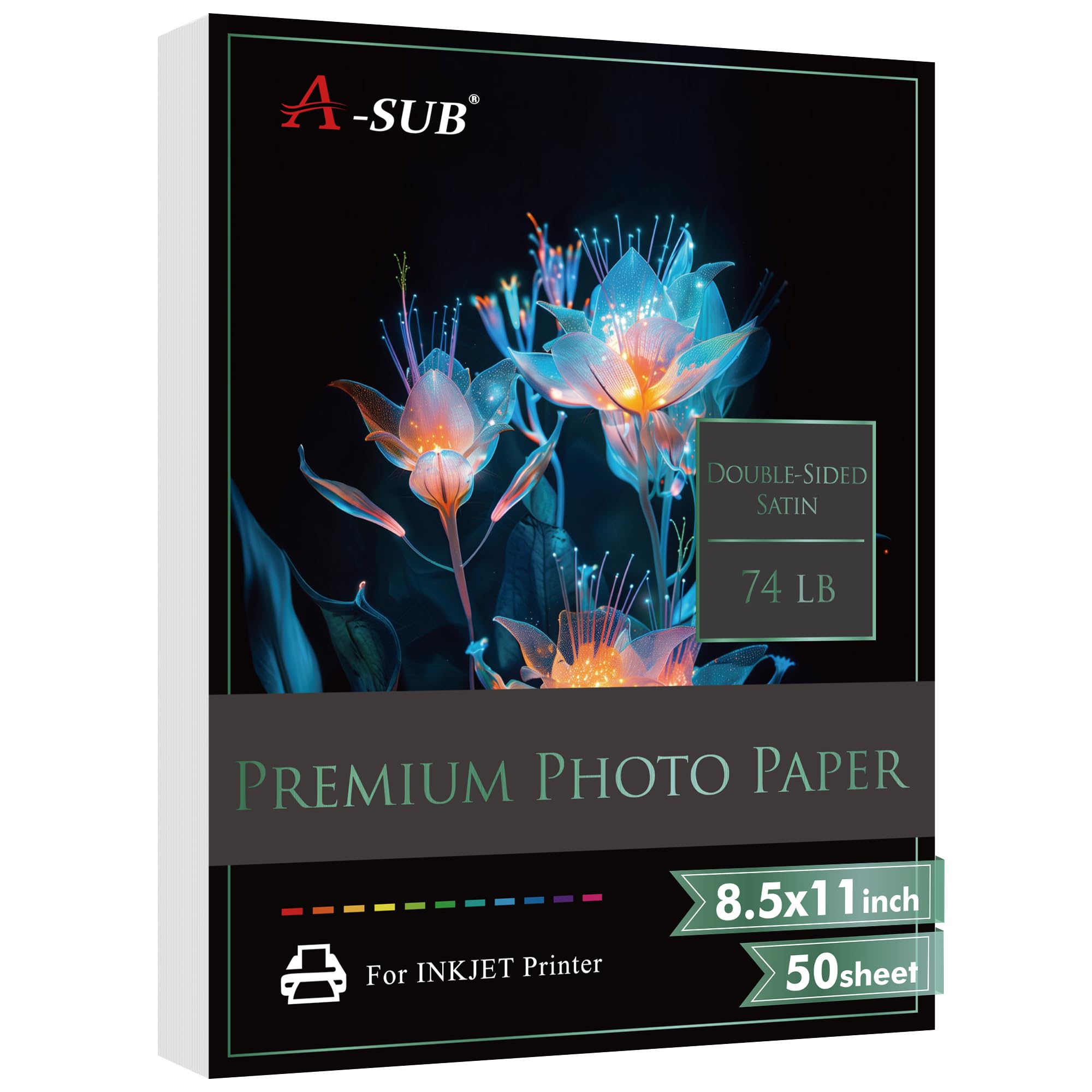 Photo 1 of A-SUB Premium Double Sided Photo Paper Satin 8.5 x 11 Inch 74lb for Inkjet Printers 50 Sheets