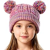 Gealaek Kids Winter Hat with Pom Pom, Toddler Beanie with Warm Fleece Lined, Cute Girls Snow Cap