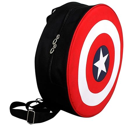 Purple Crane Unisex Avengers Captain America Shield Round Polyester School & College bagpack with Thick Padding - 20 L - Red & Black