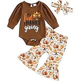 Thanksgiving Baby Girl Outfit My First/1st Little Turkey Romper Onesie Bell Bottoms Pants Fall Winter Clothes