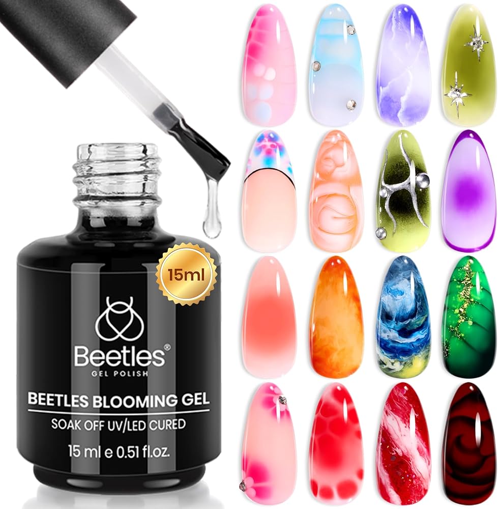 Beetles Blooming Gel 15 ml Clear UV LED Nail Art Gel Polish for Aura Nails | Marble and Natural Stone, Watercolor and Floral