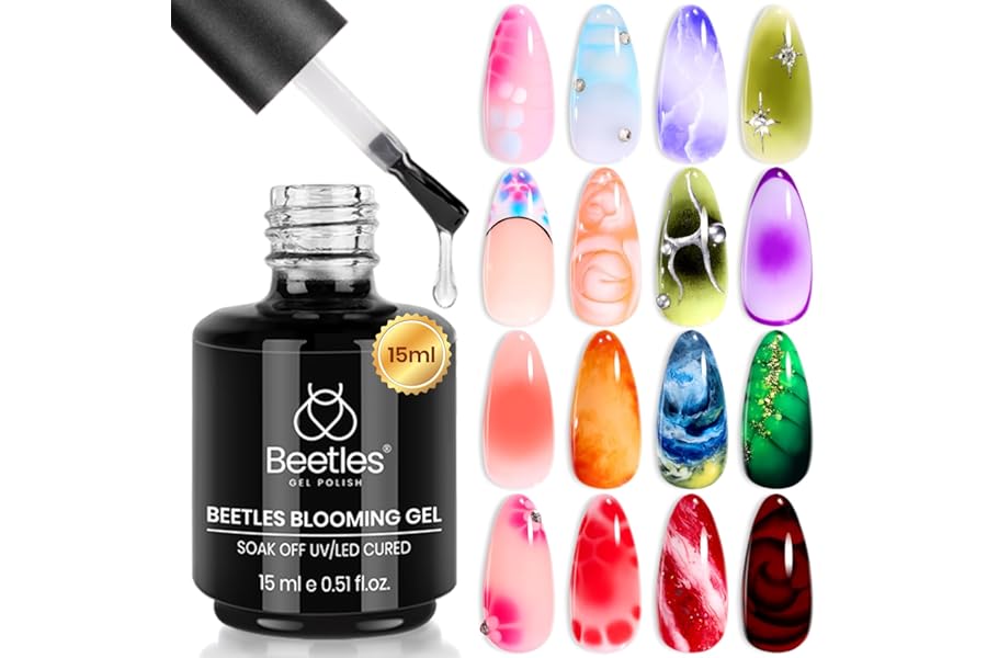 Beetles Blooming Gel 15ml Clear Uv Led Blossom Christmas Nails Gel Polish for Spreading Effect Marble Natural Stone Watercolor Floral Print Soak off Diy Nail Art Design Manicure Gift for Women