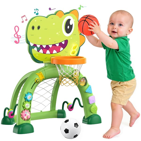 TWINKOO DINOSAUR TODDLER BASKETBALL HOOP & SOCCER GOAL...