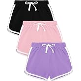 BOOPH 3 Pack Girls Athletic Shorts Kids Teens Running Soccer Dolphin Short