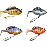 4 Pack 2.25" Realistic Pre-Rigged Soft Lures for Bass Trout Walleye, Weedless Paddle Tail Swimbaits with Jig Head Spinner, Soft Plastic Fishing Baits Freshwater Saltwater