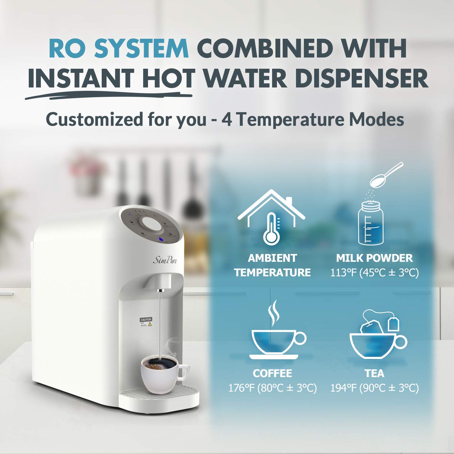 SimPure Y5 Instant Hot Reverse Osmosis Water Filtration System - 4 Stage Countertop RO Water Filter - Bottleless Water Dispenser with 4 Temperature Settings - 5:1 Drain Ratio (Installation Free): Industrial & Scientific