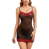 TrueVip Sexy Lingerie Set for Women 2 Piece See-Through Babydoll Nightwear Sheer Chemise Nightie Sleepwear with Thong