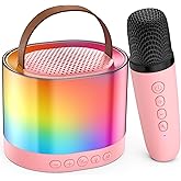 JYX Mini Karaoke Machine for Kids Adults, Portable Bluetooth Speaker with 1 Microphones, Support TF/AUX Input/4 Funny Magic Voice (Pink-1 Mic)