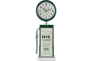 Lily's Home Old Fashioned Route 66 Gas Pump Mantle Clock, Silent-Non-Ticking with Quartz Movement, Makes an Ideal Gift for Antique Sign Collectors, Green (13 1/2" x 4 3/4")