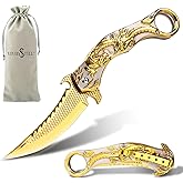 Vividstill Pocket Knife for Men, Cool Folding Knife With 3D Golden Dragon Relief, Great Gift Edc Knife For Men Outdoor Survival Camping Hiking Hunting