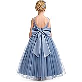 Uleecca Flower Girl Dress Wedding Satin U-Back Dresses Girls Princess Tulle Ball Gown with Bow for Birthday Party Formal Prom