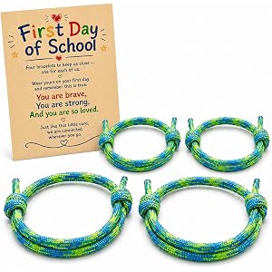 Shawgge 4 Pack First Day of School Matching Bracelets | Back to School Gifts Jewelry Mommy and Me Bracelets for Family Mother