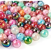 Cheriswelry 120pcs 16mm Rainbow Round Acrylic Chunky Colorful Loose Spacer Iridescent Bubblegum Beads for DIY Craft Pen Earring Bracelet Necklace Jewelry Making