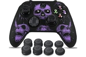 YoRHa Laser Carving Silicone Skin for Xbox Series X/S Controller x 1(Skulls Purple) with Exclusive Thumb Grips x 8