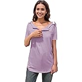 DOSWODE Chemo Port Shirts for Women 2 Side Snaps Short Sleeve Port Access Shirt Soft Dialysis Breast Cancer Recovery Clothing