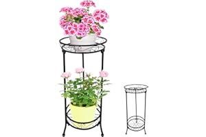 YALINKA 2 Tier Tall Metal Plant Stand for Indoor Outdoor Plants, 26.7In Corner Plant Stands Display Rack, Rustproof Iron Flower Pot Holder Shelf for Patio Balcony Garden Living Room (B)