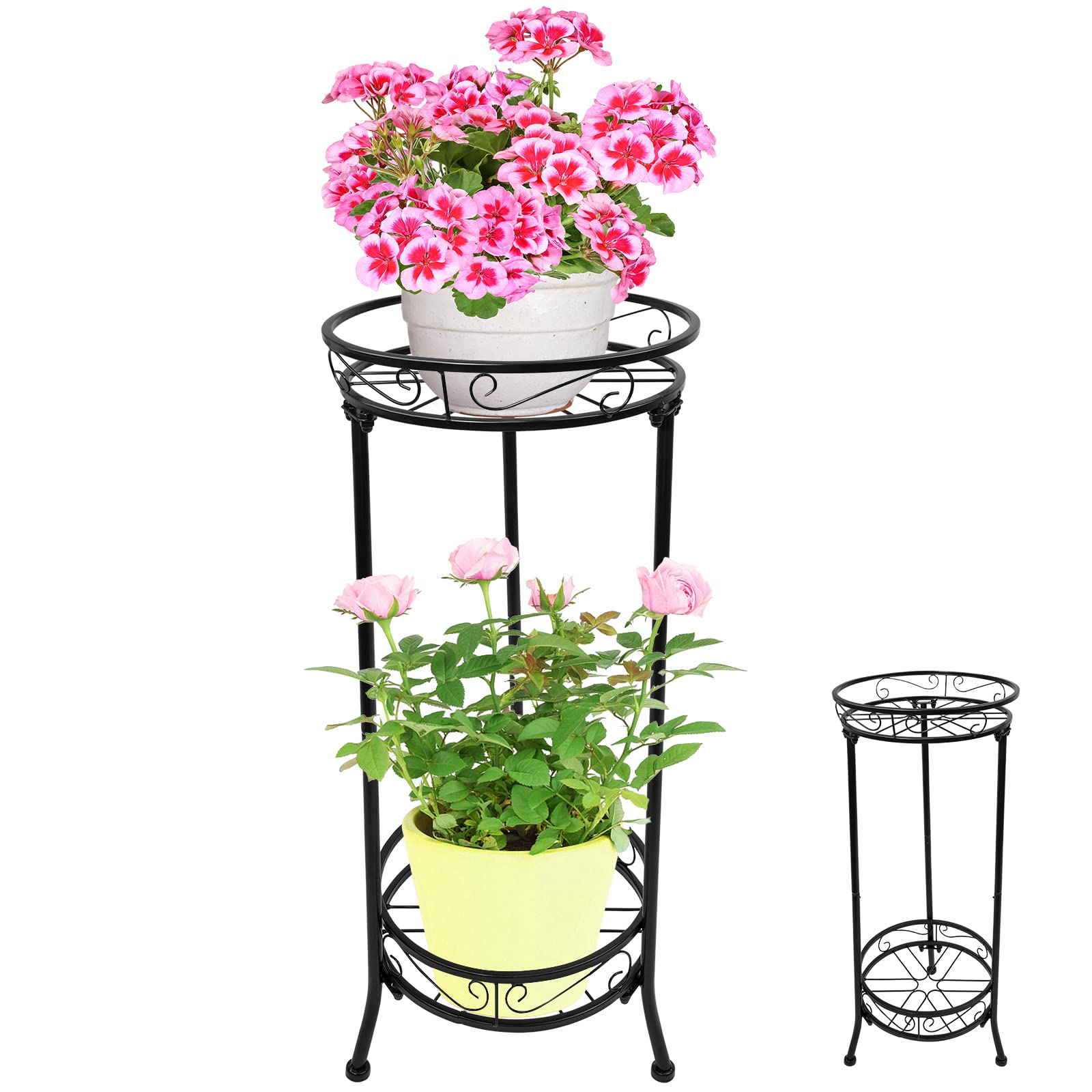 Giyiprpi Tall Plant Stand Rack, Metal Flower Pot Display Holder Shelf for Indoor Outdoor, Round Planter Shelves for Home Garden Patio Balcony Office Living Room Bathroom (Style 1)