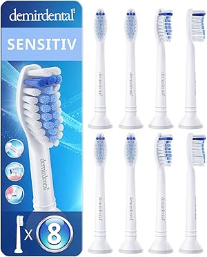 8er demirdental Sensitive Aufsätze passend für Philips Sonicare Ersatzbürsten, Weiche Bürstenköpfe für sensible Zähne, Weiß, entspricht HX6058