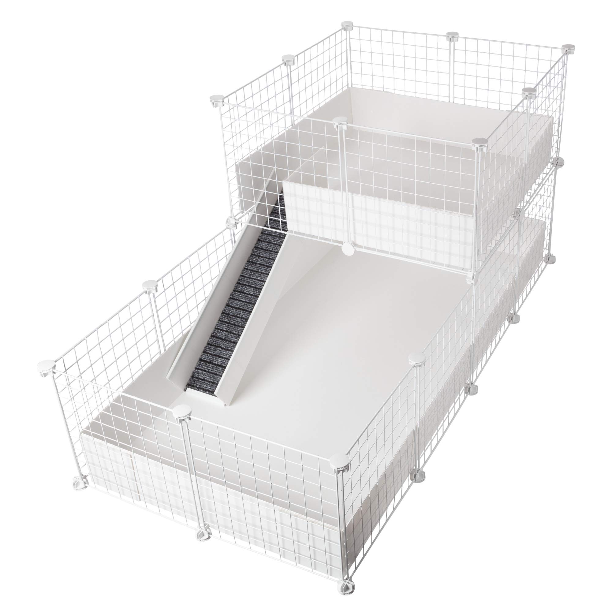 CagesCubes - C&C DELUXE Cage (Base 2X4 + Loft 2x2 - White Panel) + White Coroplast Base for guinea pigs