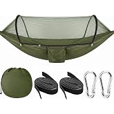Camping Hammock with Pop-up Bug Net 660lb Load for Outdoor Travel | Ultra-Light, Breathable, Quick-Drying, Parachute Nylon, w/ Premium Carabiner Tree Slings, Carrying bag, for Patio Park Forest