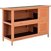 PawHut 54" 2-Story Large Rabbit Hutch Bunny Cage Wooden Pet House Small Animal Habitat with Lockable Doors, No Leak Tray and waterproof Roof for Outdoor/Indoor Orange