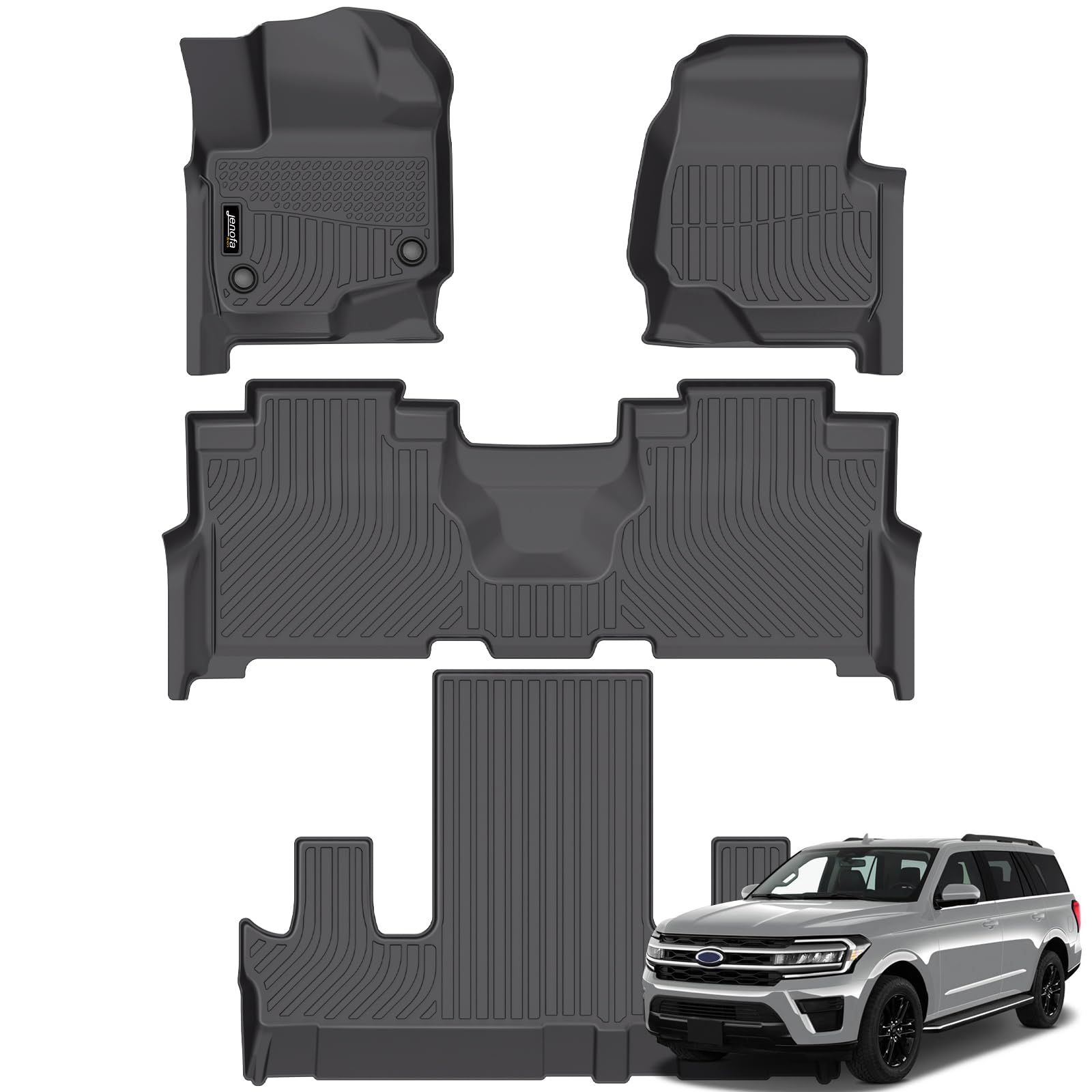 Jenofa-Car Floor Mats for Ford Expedition 2021-2024 (Only Max Model Bucket 7 Seats) All Weather Mats Automotive Floor Liner Custom Car Mat for Expedition Accessories 2024 Image