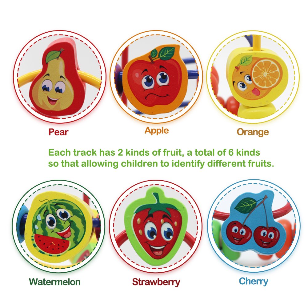 Nuheby Labirinto Roller Coaster con Frutta Bead Maze Gioco Perline Giochi Educativi 3 Anni Giochi in Legno con 3 Tracce di Colore Diverse Giochi in Legno per Bambini 3+ Anni