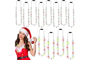 Remuuly 12 Pcs Christmas Light Necklaces 35 Inch LED Light-Up Necklace Christmas Party Favors Accessories with 3 Modes Mini Bulbs for Kids Girls Holiday Gift for Xmas Tree New Year